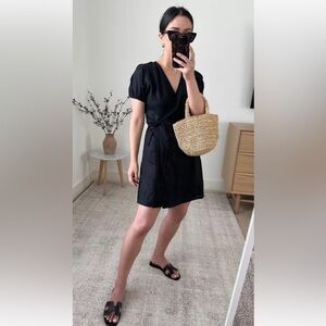 H&M Black Linen-Blend Wrap Dress